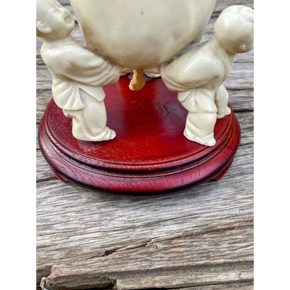 Vintage Asian China Resin Sculpture Boys Holding Longevity Peach - Picture 9 of 15